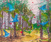 Jolantos Kyzikaitės parodoje – šuniui išdygs sparnai, o miškuose skraidys papūgos